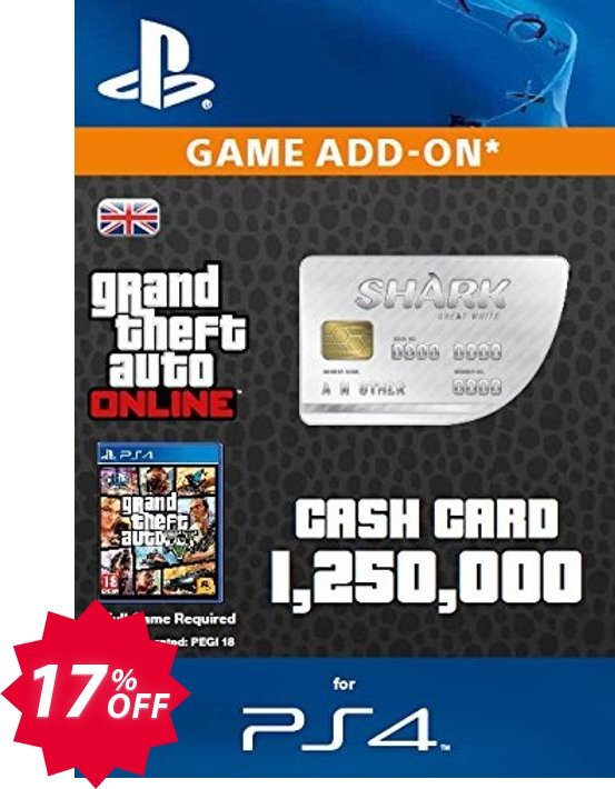 Grand Theft Auto Online, GTA V 5 : Great White Shark Cash Card PS4 Coupon code 17% discount 