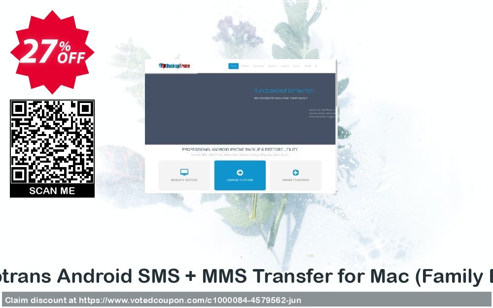 Backuptrans Android SMS + MMS Transfer for MAC, Family Edition  Coupon, discount Holiday Deals. Promotion: wondrous discount code of Backuptrans Android SMS + MMS Transfer for Mac (Family Edition) 2024