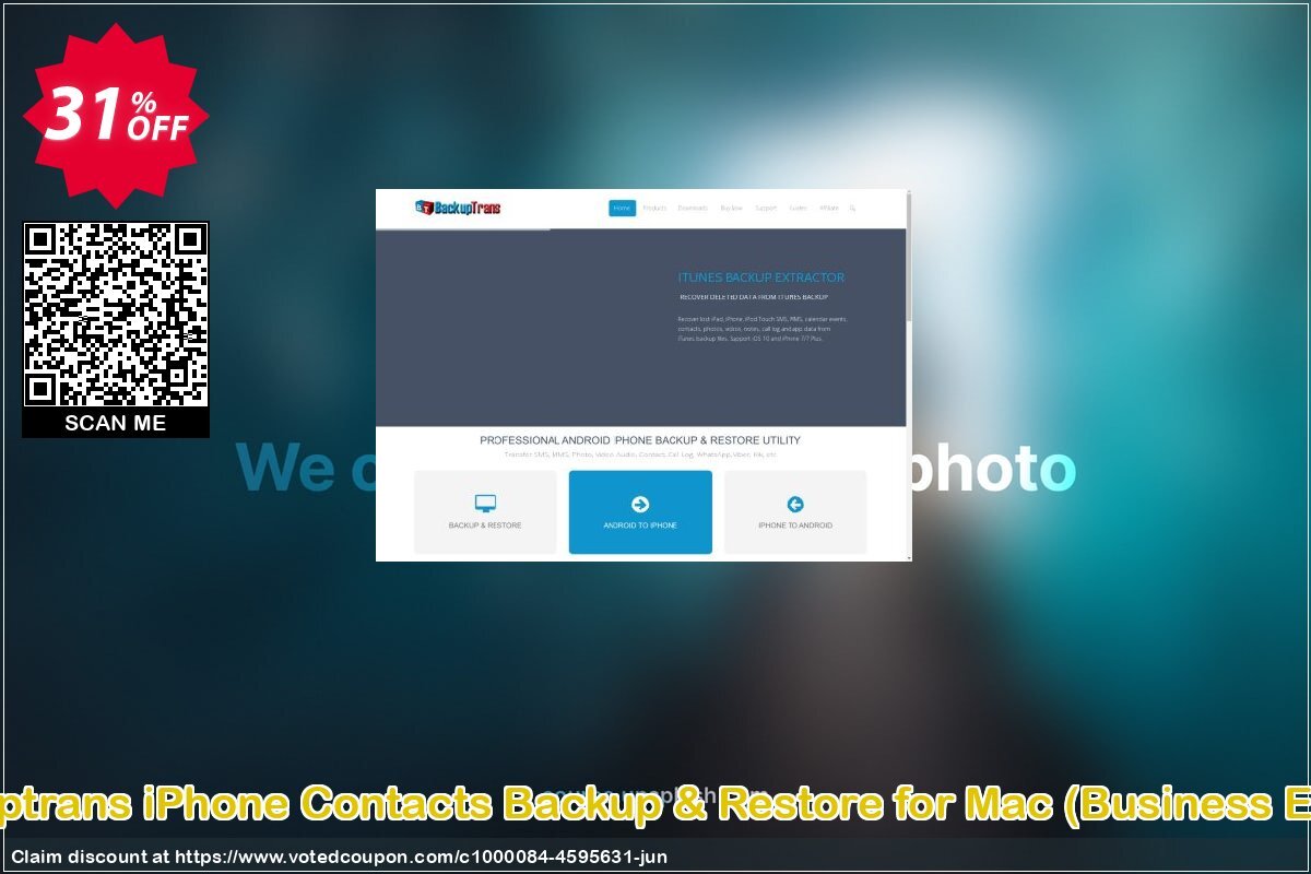 Backuptrans iPhone Contacts Backup & Restore for MAC, Business Edition  Coupon, discount Backuptrans iPhone Contacts Backup & Restore for Mac (Business Edition) stirring deals code 2024. Promotion: imposing sales code of Backuptrans iPhone Contacts Backup & Restore for Mac (Business Edition) 2024