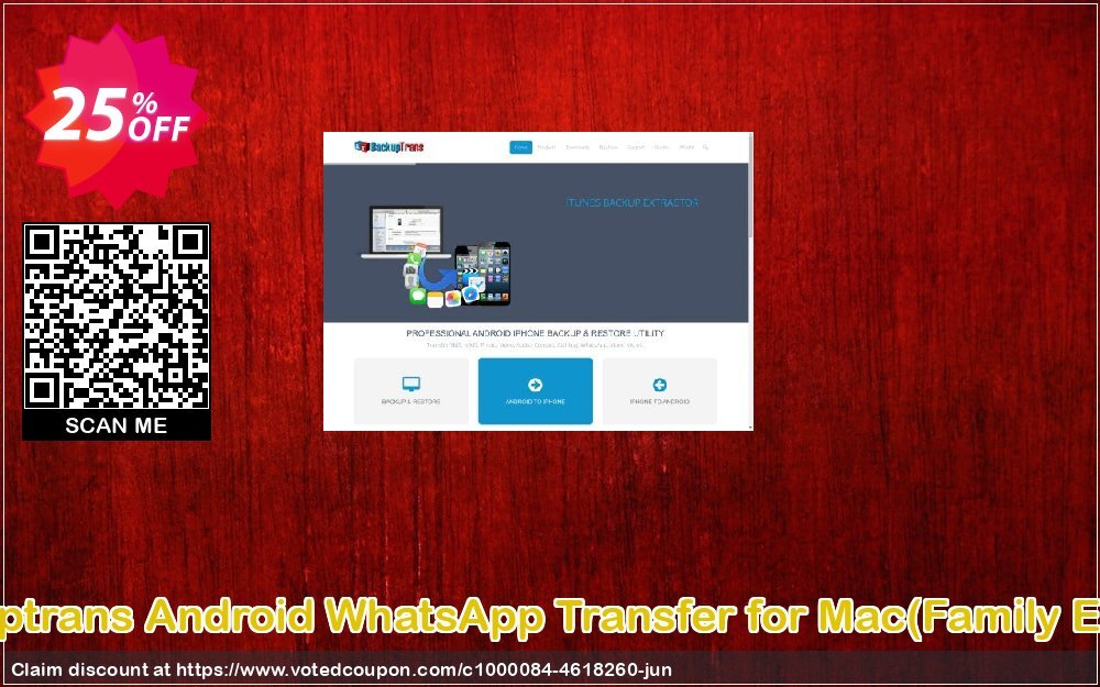 Backuptrans Android WhatsApp Transfer for MAC, Family Edition  Coupon, discount Backuptrans Android WhatsApp Transfer for Mac(Family Edition) stunning promotions code 2024. Promotion: amazing discounts code of Backuptrans Android WhatsApp Transfer for Mac(Family Edition) 2024