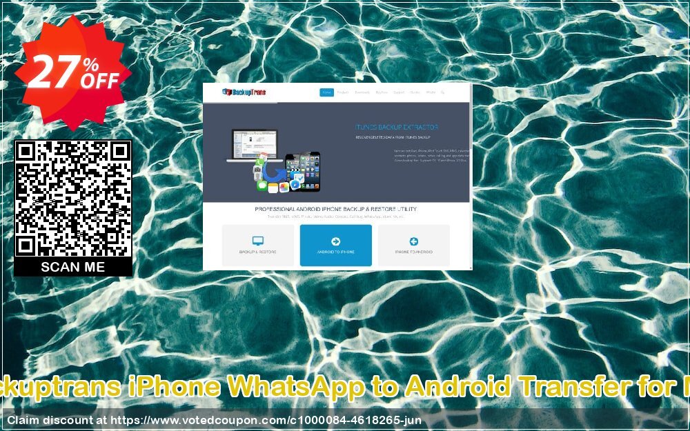 Backuptrans iPhone WhatsApp to Android Transfer for MAC Coupon, discount Backuptrans iPhone WhatsApp to Android Transfer for Mac(Personal Edition) formidable promo code 2024. Promotion: impressive discount code of Backuptrans iPhone WhatsApp to Android Transfer for Mac(Personal Edition) 2024