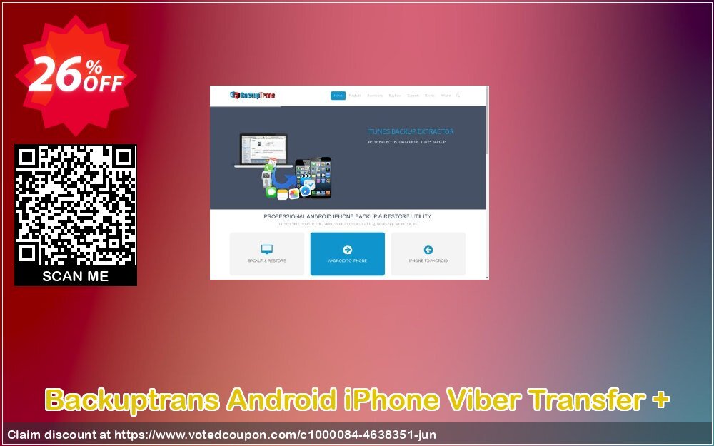 Backuptrans Android iPhone Viber Transfer + Coupon, discount Back to School Discount. Promotion: awful promotions code of Backuptrans Android iPhone Viber Transfer + (Personal Edition) 2024