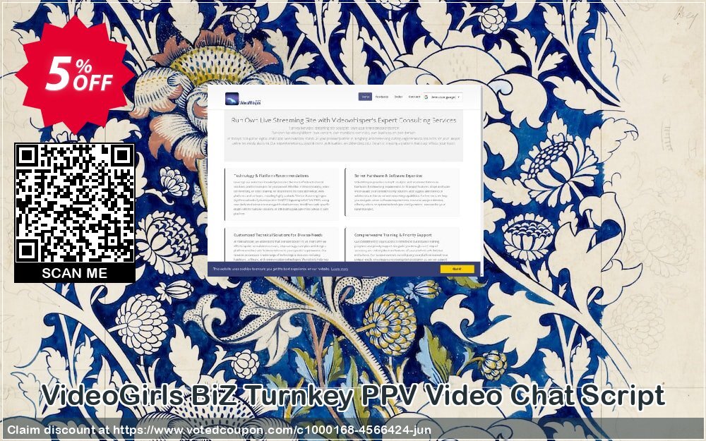 VideoGirls BiZ Turnkey PPV Video Chat Script Coupon, discount Give Me Five 5% Discount. Promotion: fearsome discounts code of VideoGirls BiZ Turnkey PPV Video Chat Script 2024