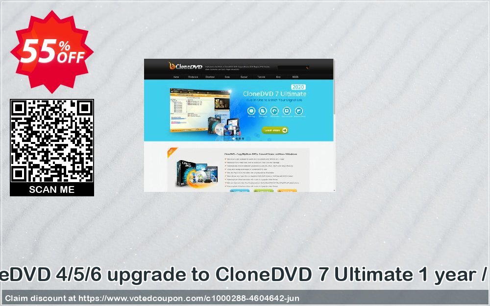 CloneDVD 4/5/6 upgrade to CloneDVD 7 Ultimate Yearly / 1 PC Coupon, discount CloneDVD 4/5/6 upgrade to CloneDVD 7 Ultimate 1 year / 1 PC amazing promo code 2024. Promotion: amazing promo code of CloneDVD 4/5/6 upgrade to CloneDVD 7 Ultimate 1 year / 1 PC 2024