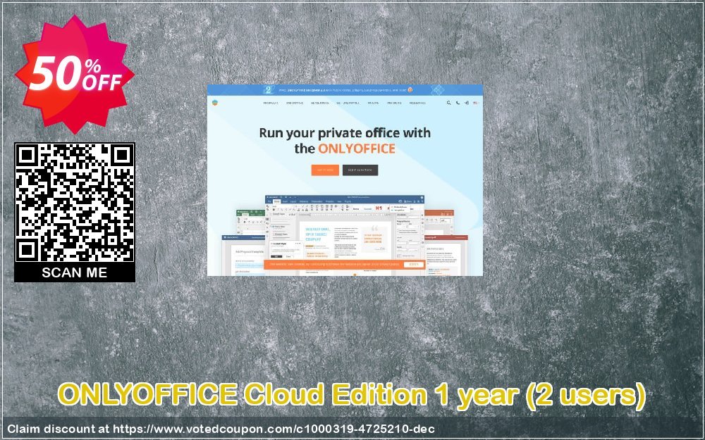 ONLYOFFICE Cloud Edition Yearly, 2 users  Coupon, discount 30% OFF ONLYOFFICE Cloud Edition 1 year (2 users), verified. Promotion: Stunning discount code of ONLYOFFICE Cloud Edition 1 year (2 users), tested & approved