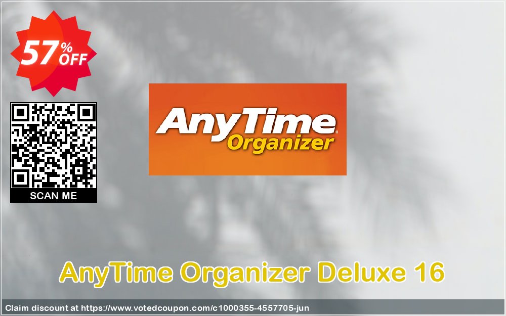 AnyTime Organizer Deluxe 16 Coupon, discount ATHOME: Save 40% on AnyTime Organizer. Promotion: fearsome discount code of AnyTime Organizer Deluxe 16 2024