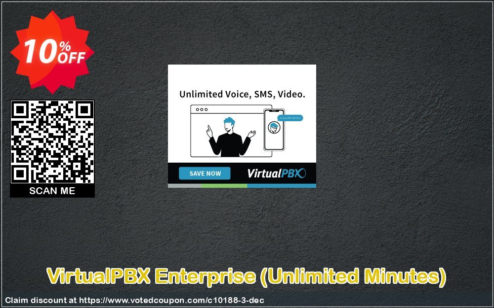 VirtualPBX Enterprise, Unlimited Minutes  Coupon, discount 10% OFF VirtualPBX Enterprise (Unlimited Minutes), verified. Promotion: Exclusive deals code of VirtualPBX Enterprise (Unlimited Minutes), tested & approved