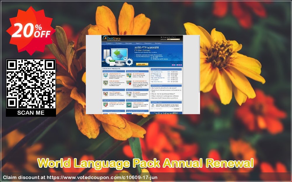 World Language Pack Annual Renewal Coupon, discount DeskShare Coupon (10609). Promotion: Coupon for DeskShare