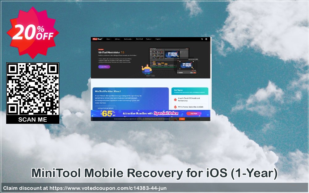 MiniTool Mobile Recovery for iOS, 1-Year  Coupon, discount 20% off. Promotion: 