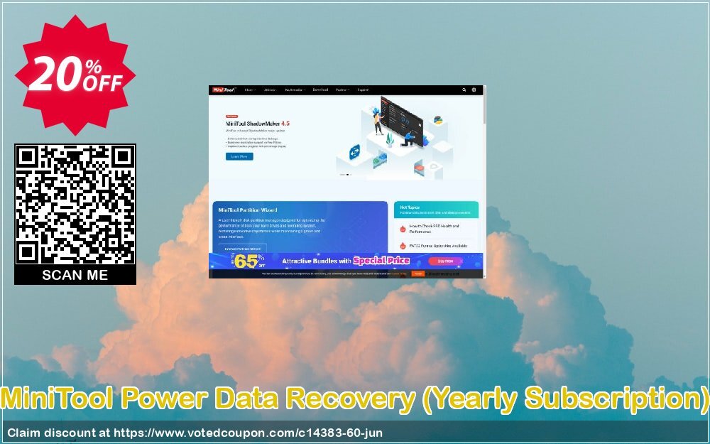 MiniTool Power Data Recovery, Yearly Subscription  Coupon, discount 20% off. Promotion: 