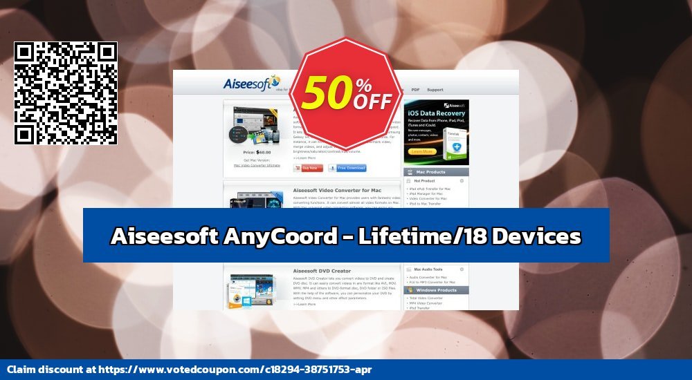 Aiseesoft AnyCoord - Lifetime/18 Devices voted-on promotion codes