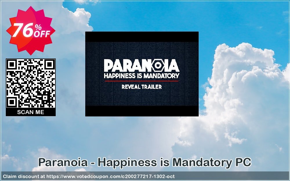 Paranoia - Happiness is Mandatory PC Coupon, discount Paranoia - Happiness is Mandatory PC Deal. Promotion: Paranoia - Happiness is Mandatory PC Exclusive offer 