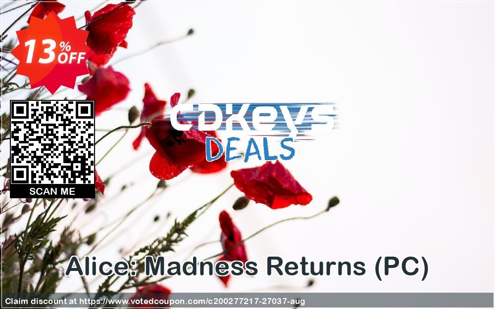 Alice: Madness Returns, PC  Coupon, discount Alice: Madness Returns (PC) Deal. Promotion: Alice: Madness Returns (PC) Exclusive Easter Sale offer 