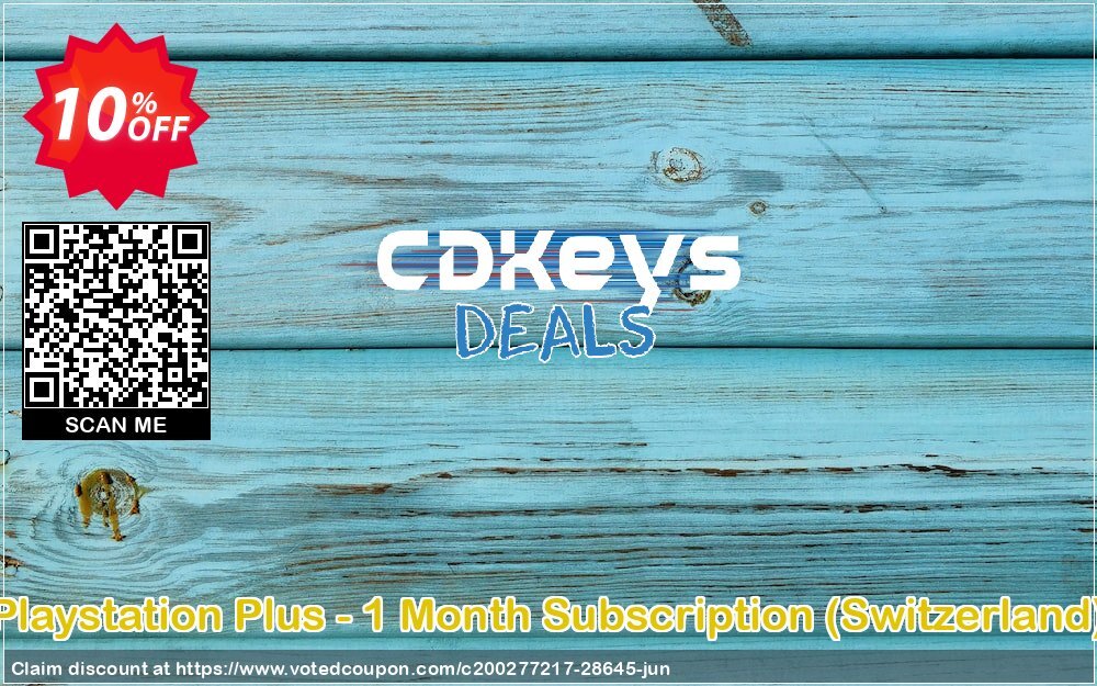 PS Plus - Monthly Subscription, Switzerland  Coupon, discount Playstation Plus - 1 Month Subscription (Switzerland) Deal. Promotion: Playstation Plus - 1 Month Subscription (Switzerland) Exclusive Easter Sale offer 