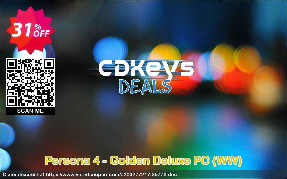 Persona 4 - Golden Deluxe PC, WW  Coupon, discount Persona 4 - Golden Deluxe PC (WW) Deal 2024 CDkeys. Promotion: Persona 4 - Golden Deluxe PC (WW) Exclusive Sale offer 