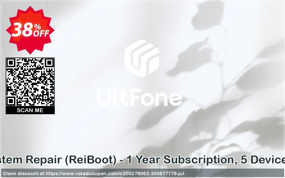 UltFone iOS System Repair, ReiBoot - Yearly Subscription, 5 Devices, 1 PC Coupon Code Jun 2024, 30% OFF - VotedCoupon