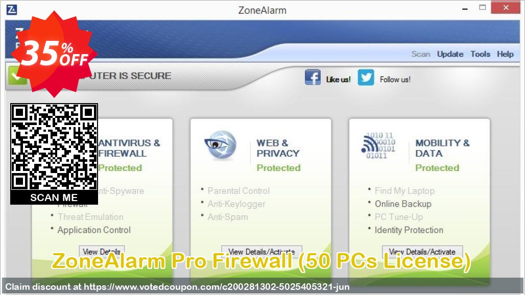 ZoneAlarm Pro Firewall, 50 PCs Plan  Coupon, discount 35% OFF ZoneAlarm Pro Firewall (50 PCs License), verified. Promotion: Amazing offer code of ZoneAlarm Pro Firewall (50 PCs License), tested & approved