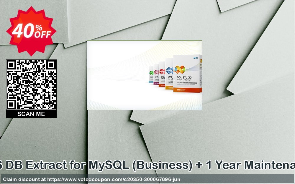 EMS DB Extract for MySQL, Business + Yearly Maintenance Coupon, discount Coupon code EMS DB Extract for MySQL (Business) + 1 Year Maintenance. Promotion: EMS DB Extract for MySQL (Business) + 1 Year Maintenance Exclusive offer 