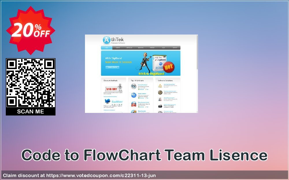 Code to FlowChart Team Lisence Coupon, discount CRM Service. Promotion: 20% OFF