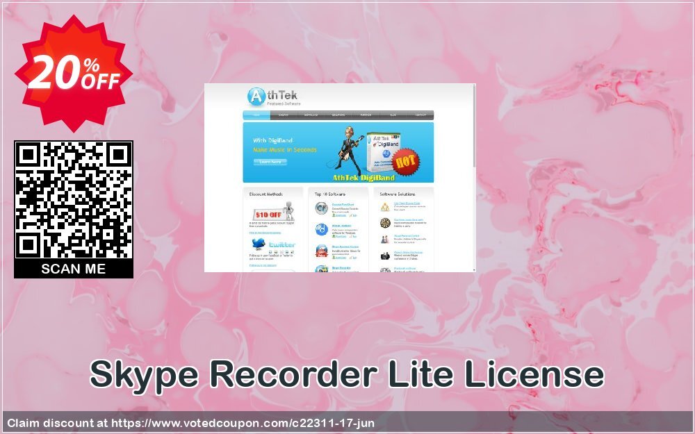 Skype Recorder Lite Plan Coupon, discount Special Offer for AthTek Skype Recorder Lite. Promotion: 34% OFF