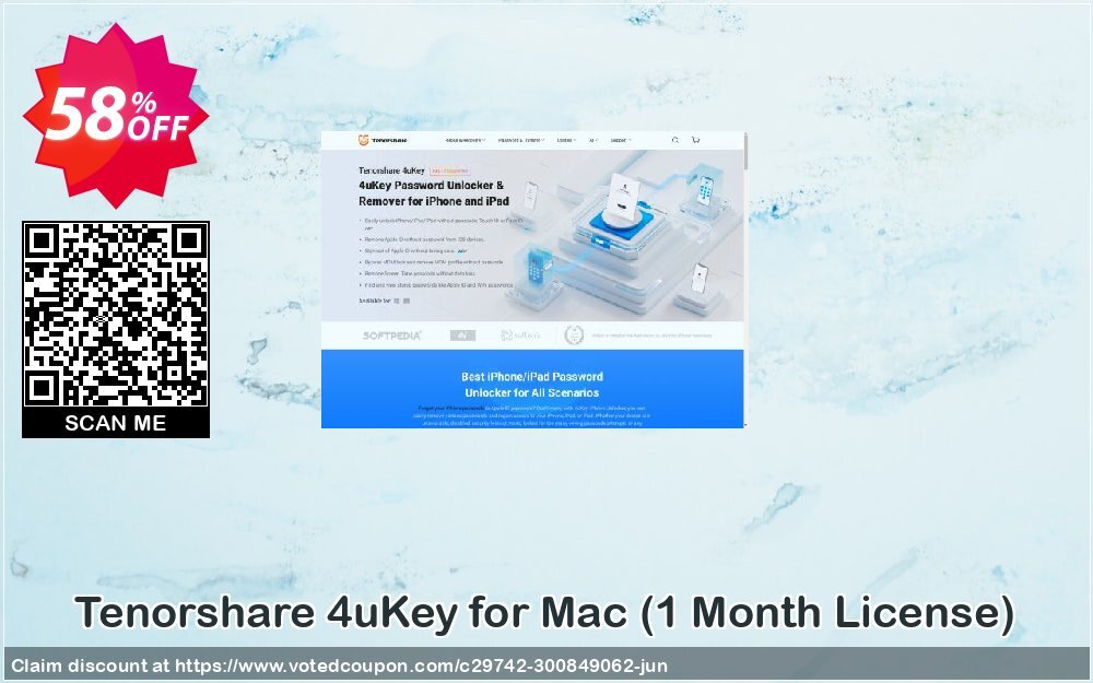 Tenorshare 4uKey for MAC, Monthly Plan  Coupon, discount 58% OFF Tenorshare 4uKey for Mac (1 Month License), verified. Promotion: Stunning promo code of Tenorshare 4uKey for Mac (1 Month License), tested & approved