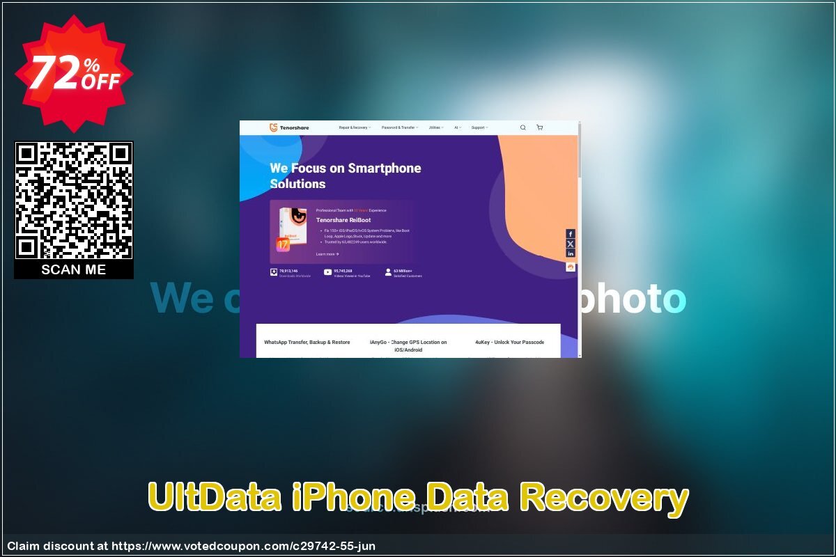 UltData iPhone Data Recovery Coupon, discount 10% Tenorshare 29742. Promotion: 