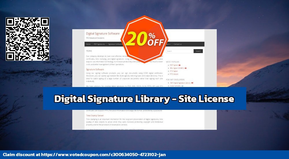 Digital Signature Library - Site Plan Coupon, discount Digital Signature Library - Site License Impressive discounts code 2024. Promotion: Impressive discounts code of Digital Signature Library - Site License 2024