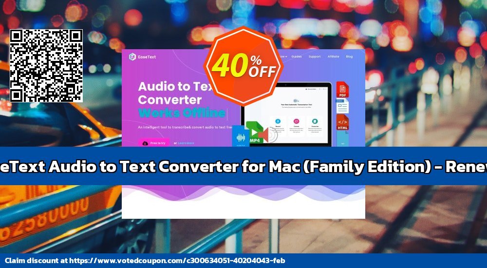 EaseText Audio to Text Converter for MAC, Family Edition - Renewal