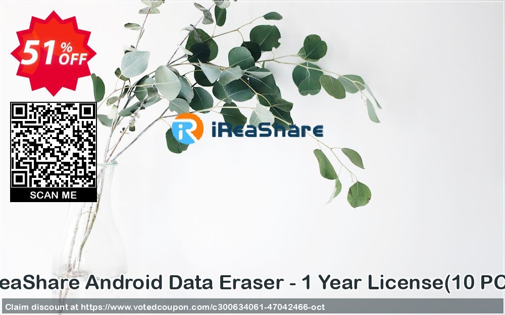 iReaShare Android Data Eraser - Yearly Plan, 10 PCs  Coupon Code Oct 2024, 51% OFF - VotedCoupon