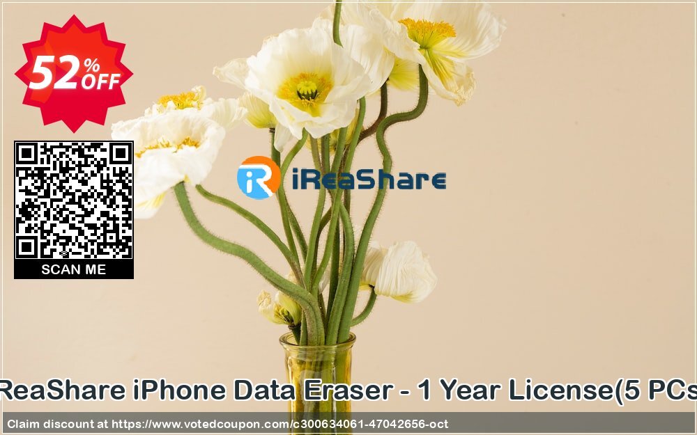 iReaShare iPhone Data Eraser - Yearly Plan, 5 PCs  Coupon, discount iReaShare iPhone Data Eraser - 1 Year License(5 PCs) Impressive promo code 2024. Promotion: Impressive promo code of iReaShare iPhone Data Eraser - 1 Year License(5 PCs) 2024