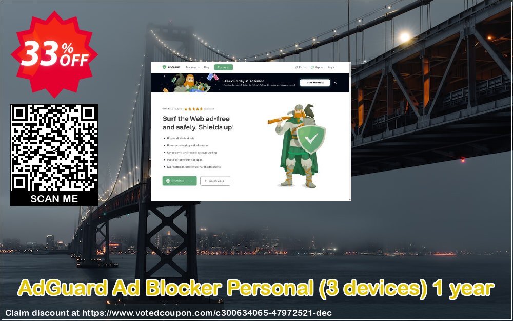 AdGuard Ad Blocker Personal, 3 devices Yearly Coupon, discount Black Friday. Promotion: Impressive discounts code of AdGuard Ad Blocker Personal (3 devices) 1 year 2024