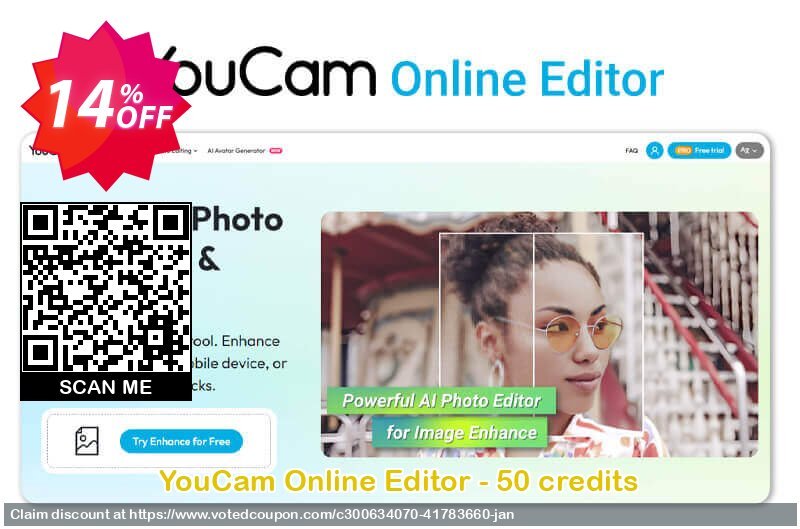 YouCam Online Editor - 50 credits Coupon Code Jan 2025, 14% OFF - VotedCoupon