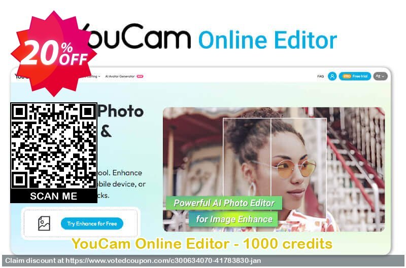 YouCam Online Editor - 1000 credits Coupon Code Jan 2025, 20% OFF - VotedCoupon