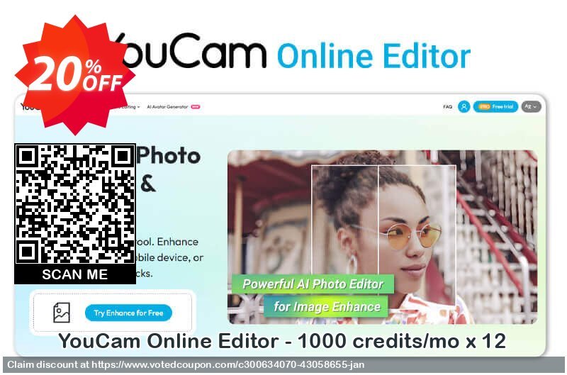 YouCam Online Editor - 1000 credits/mo x 12 Coupon, discount YouCam Online Editor - 1000 credits/mo x 12 Excellent offer code 2025. Promotion: Excellent offer code of YouCam Online Editor - 1000 credits/mo x 12 2025