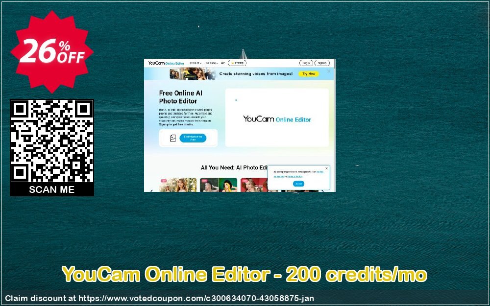 YouCam Online Editor - 200 credits/mo Coupon, discount YouCam Online Editor - 200 credits/mo Wonderful discounts code 2025. Promotion: Wonderful discounts code of YouCam Online Editor - 200 credits/mo 2025