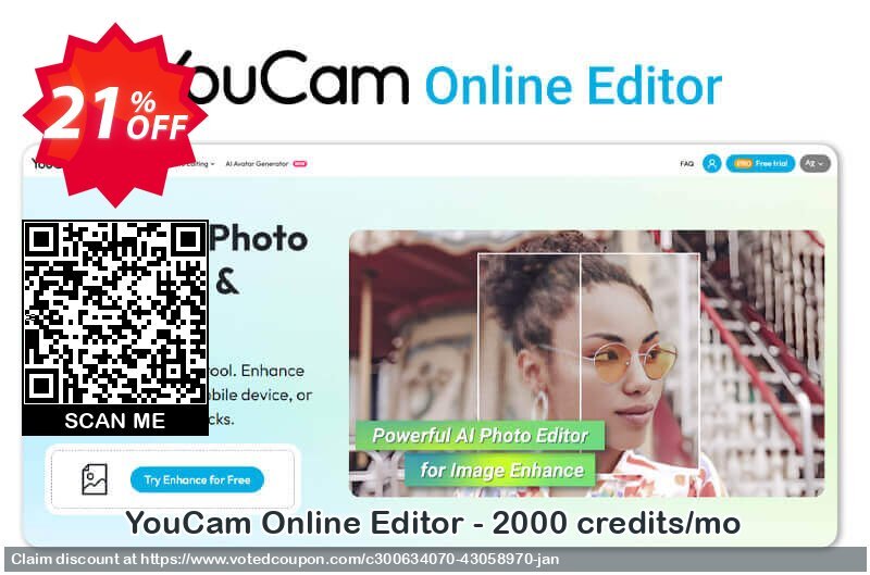 YouCam Online Editor - 2000 credits/mo Coupon, discount Affiliate. Promotion: Staggering offer code of YouCam Online Editor - 2000 credits/mo 2025