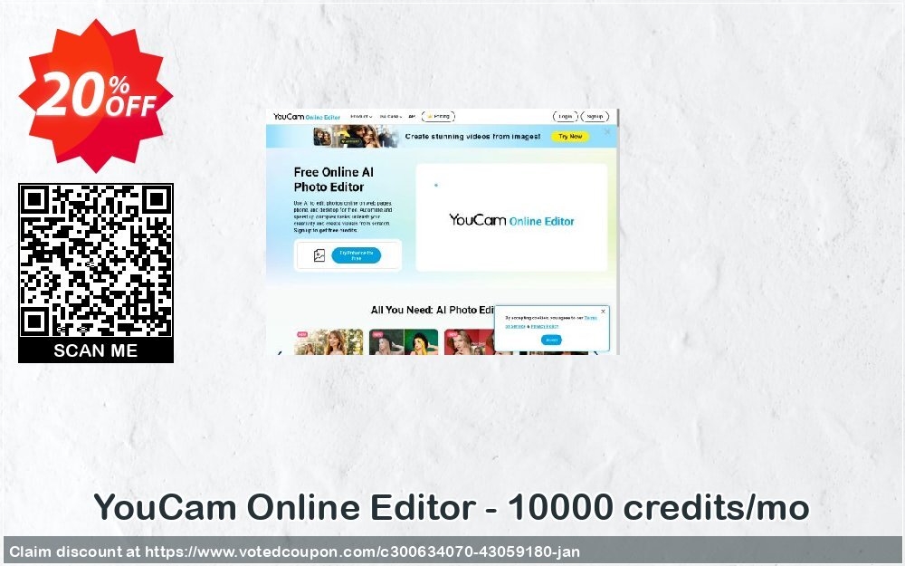 YouCam Online Editor - 10000 credits/mo Coupon, discount Affiliate. Promotion: Impressive offer code of YouCam Online Editor - 10000 credits/mo 2025