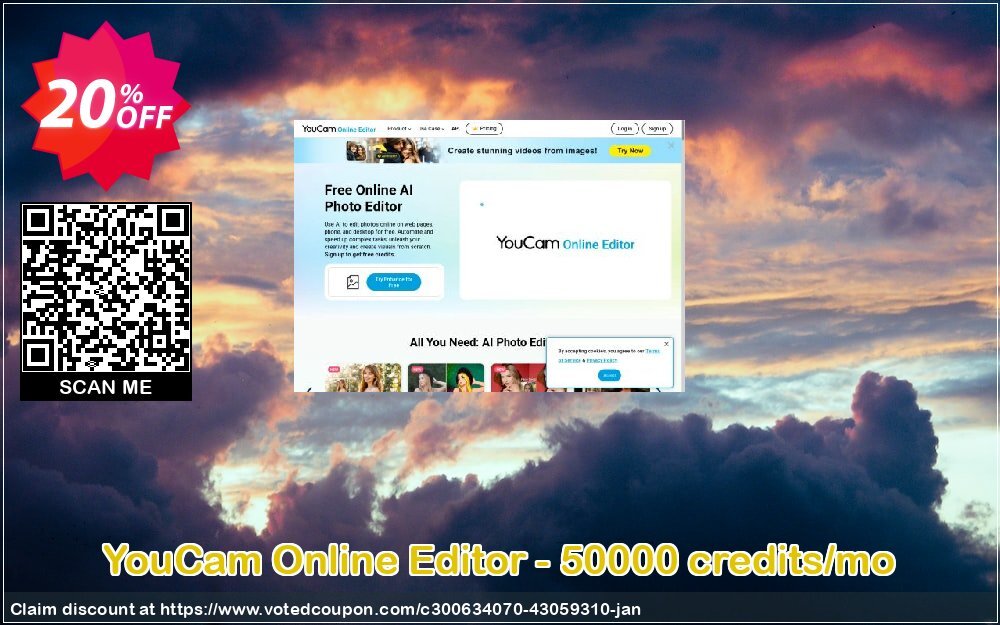 YouCam Online Editor - 50000 credits/mo Coupon, discount Affiliate. Promotion: Exclusive promotions code of YouCam Online Editor - 50000 credits/mo 2025