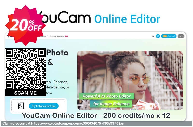 YouCam Online Editor - 200 credits/mo x 12 Coupon, discount YouCam Online Editor - 200 credits/mo x 12 Wondrous discount code 2025. Promotion: Wondrous discount code of YouCam Online Editor - 200 credits/mo x 12 2025