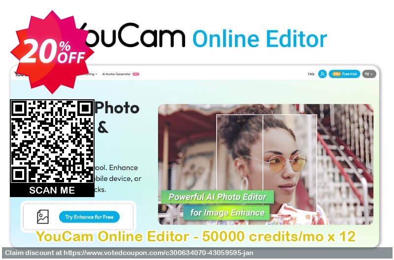 YouCam Online Editor - 50000 credits/mo x 12 Coupon Code Jan 2025, 20% OFF - VotedCoupon