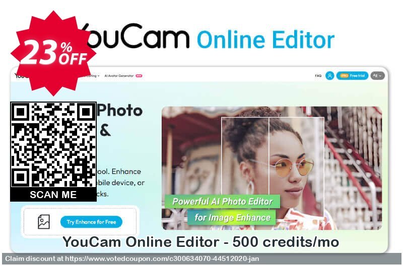 YouCam Online Editor - 500 credits/mo Coupon, discount YouCam Online Editor - 500 credits/mo Stirring promotions code 2025. Promotion: Stirring promotions code of YouCam Online Editor - 500 credits/mo 2025