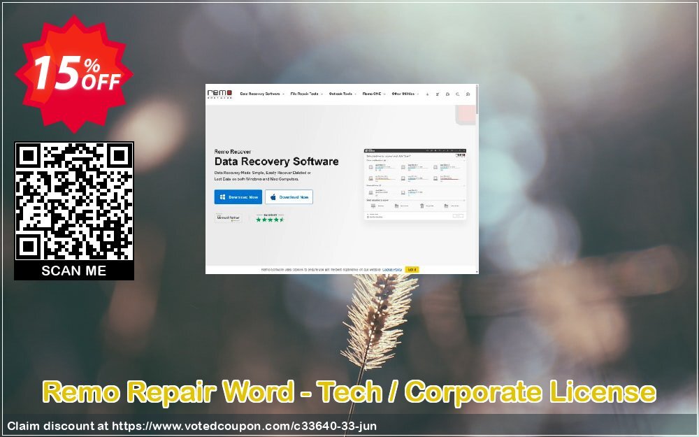 Remo Repair Word - Tech / Corporate Plan Coupon, discount 15% Remosoftware. Promotion: 5% CJ Sitewide
