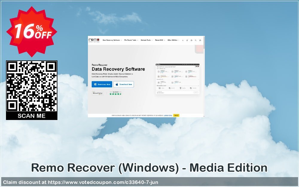 Remo Recover, WINDOWS - Media Edition Coupon, discount 15% Remosoftware. Promotion: 10 % Best Sellers for CJ