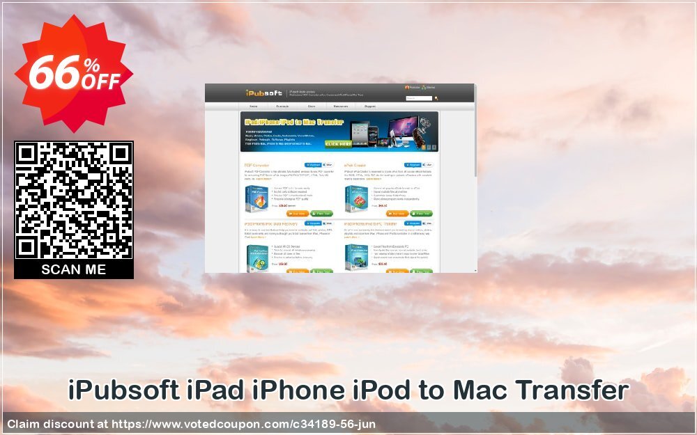 iPubsoft iPad iPhone iPod to MAC Transfer Coupon, discount 65% disocunt. Promotion: 