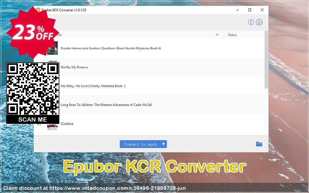 Epubor KCR Converter Coupon, discount Epubor KCR Converter for Win wonderful promo code 2024. Promotion: wonderful promo code of Epubor KCR Converter for Win 2024