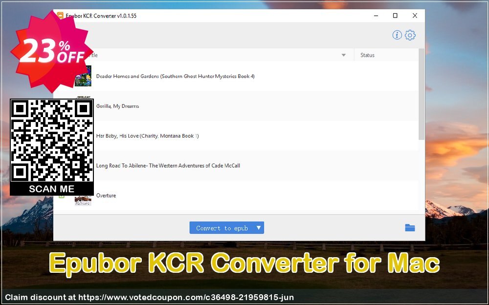 Epubor KCR Converter for MAC Coupon, discount Epubor KCR Converter for Mac big sales code 2024. Promotion: big sales code of Epubor KCR Converter for Mac 2024
