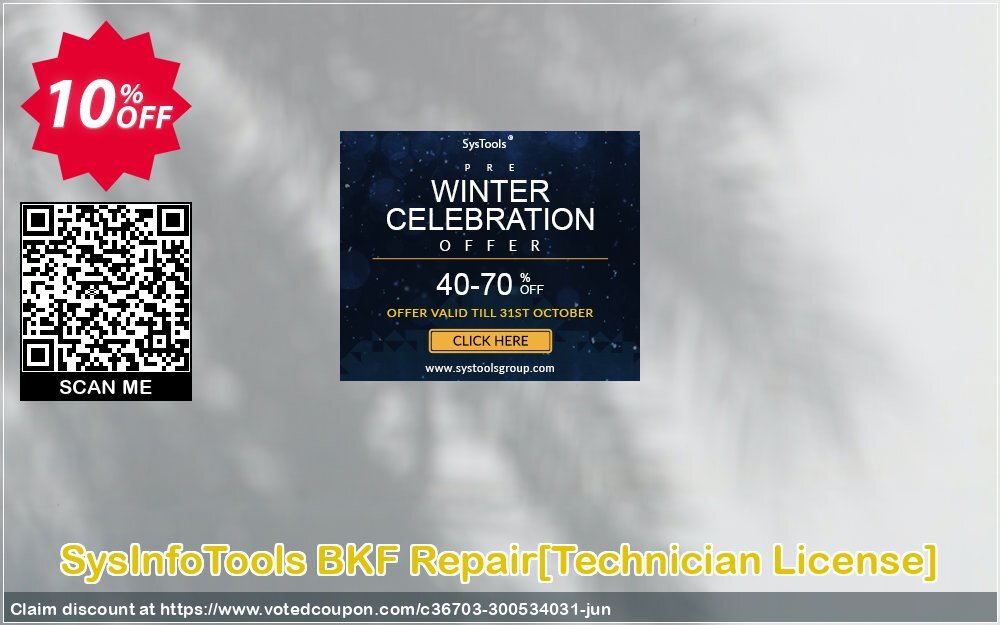 SysInfoTools BKF Repair/Technician Plan/ Coupon, discount Promotion code SysInfoTools BKF Repair[Technician License]. Promotion: Offer SysInfoTools BKF Repair[Technician License] special discount 
