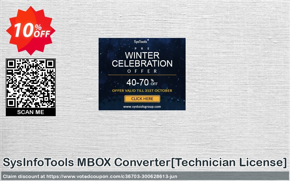 SysInfoTools MBOX Converter/Technician Plan/ Coupon, discount Promotion code SysInfoTools MBOX Converter[Technician License]. Promotion: Offer SysInfoTools MBOX Converter[Technician License] special discount 