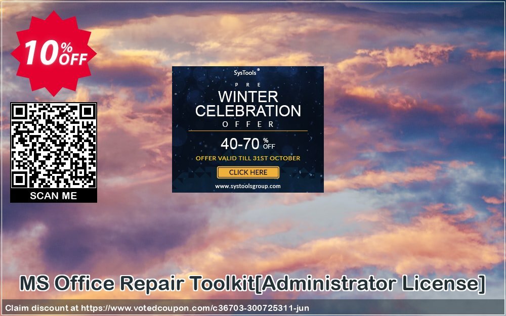MS Office Repair Toolkit/Administrator Plan/ Coupon, discount Promotion code MS Office Repair Toolkit[Administrator License]. Promotion: Offer MS Office Repair Toolkit[Administrator License] special discount 