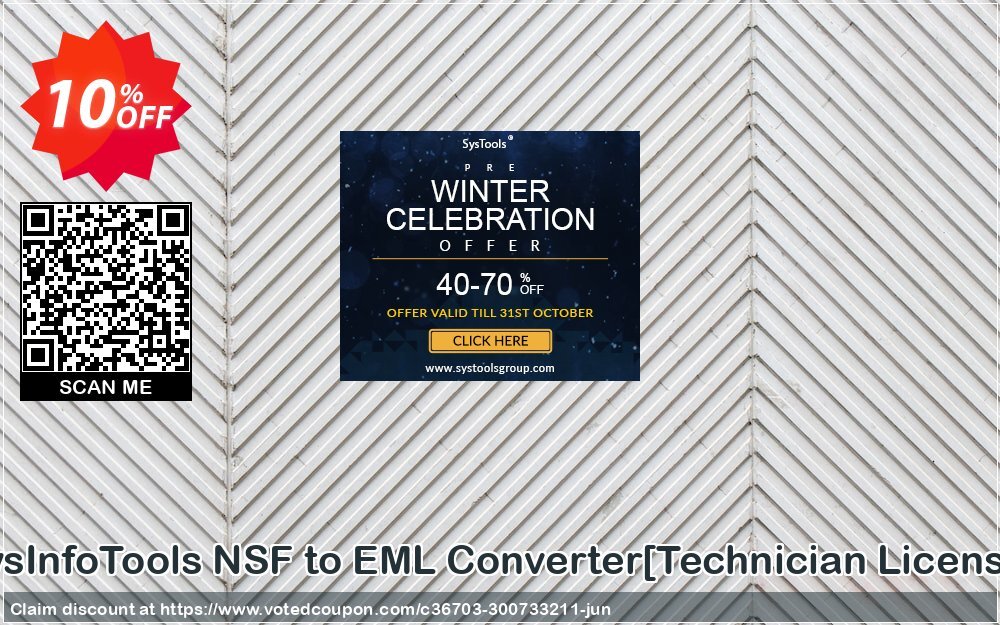 SysInfoTools NSF to EML Converter/Technician Plan/ Coupon, discount Promotion code SysInfoTools NSF to EML Converter[Technician License]. Promotion: Offer SysInfoTools NSF to EML Converter[Technician License] special discount 